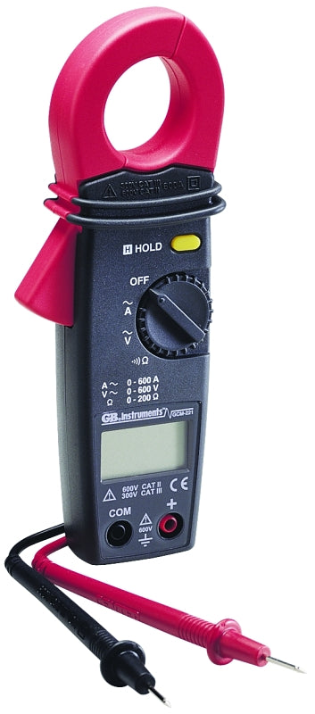 GB Gardner Bender GCM-221 Clamp Meter, 600 A, 600 VAC, 600 VDC, 1 MOhm, LCD Display, Black ELECTRICAL GB