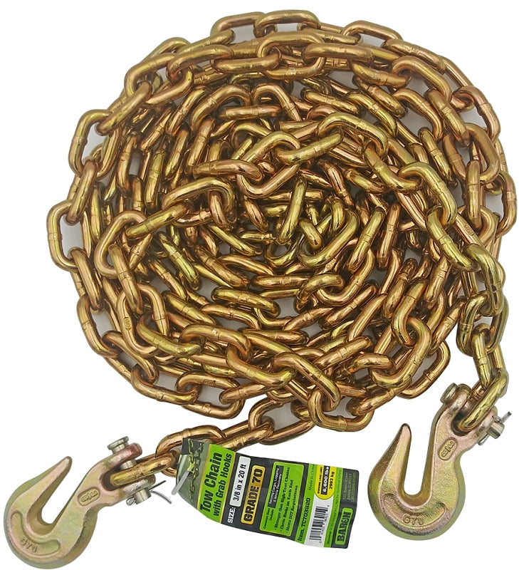 BARON Baron TC703820 Tow Chain, 3/8 in Trade, 20 ft L, 70 Grade, 6600 lb Working Load, Gold Zinc