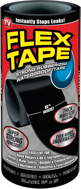 FLEX SEAL Flex Tape TFSBLKR0805 Tape, 5 ft L, 8 in W, Rubber Backing HOUSEWARES FLEX SEAL
