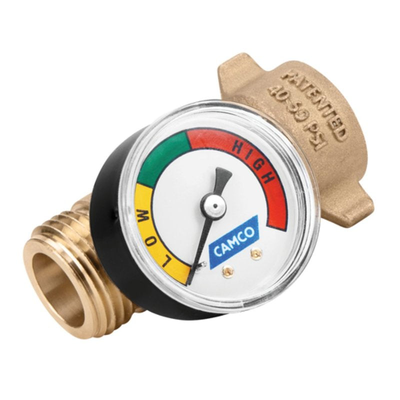 CAMCO Camco USA 40063 Water Pressure Regulator with Gauge, Threaded, 125 psi Pressure, Brass