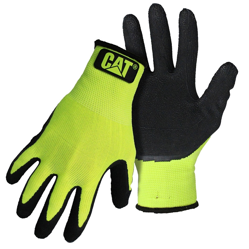 BOSS MFG CAT CAT017418-XL Coated Gloves, XL, Knit Wrist Cuff, Latex Coating, Polyester Glove, Hi-Viz Green