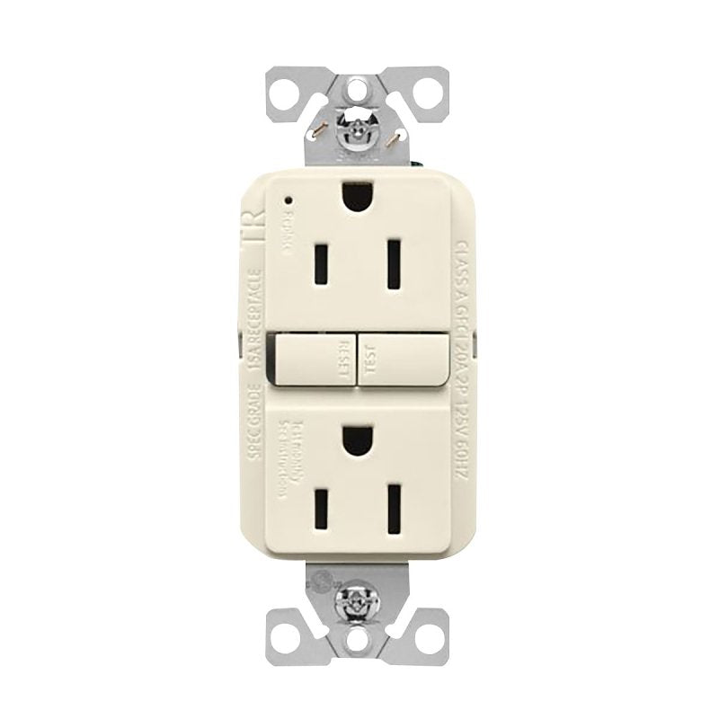 COOPER WIRING Eaton TRGF15LA Tamper-Resistant GFCI Receptacle, 125 V, 15 A, NEMA: NEMA 5-15R, Back, Side Wiring, Light Almond