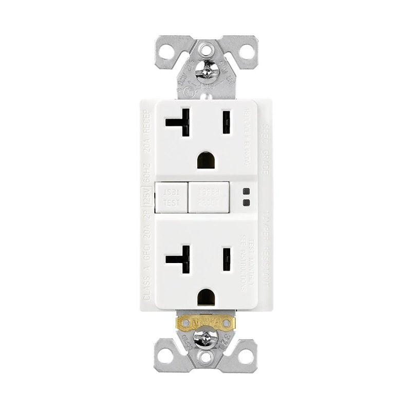 COOPER WIRING Eaton TRGF20W Tamper-Resistant Self-Test GFCI Receptacle, 125 V, 20 A, NEMA: NEMA 5-20R, Back, Side Wiring, White ELECTRICAL COOPER WIRING