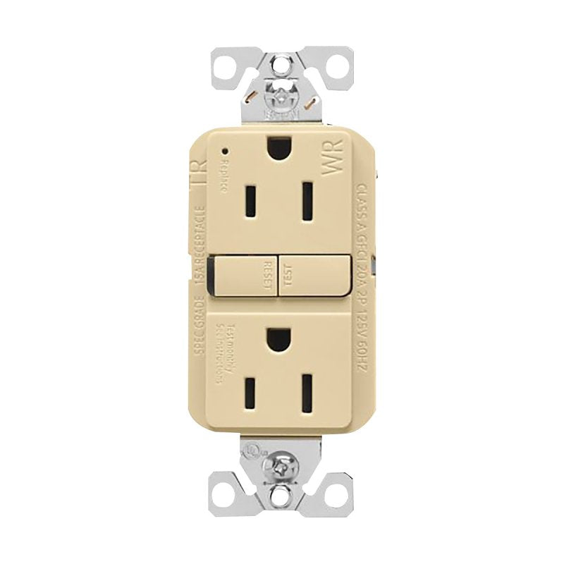 COOPER WIRING Eaton TWRGF15V Self-Test GFCI Receptacle, 125 V, 15 A, NEMA: NEMA 5-15R, Back, Side Wiring, Ivory ELECTRICAL COOPER WIRING