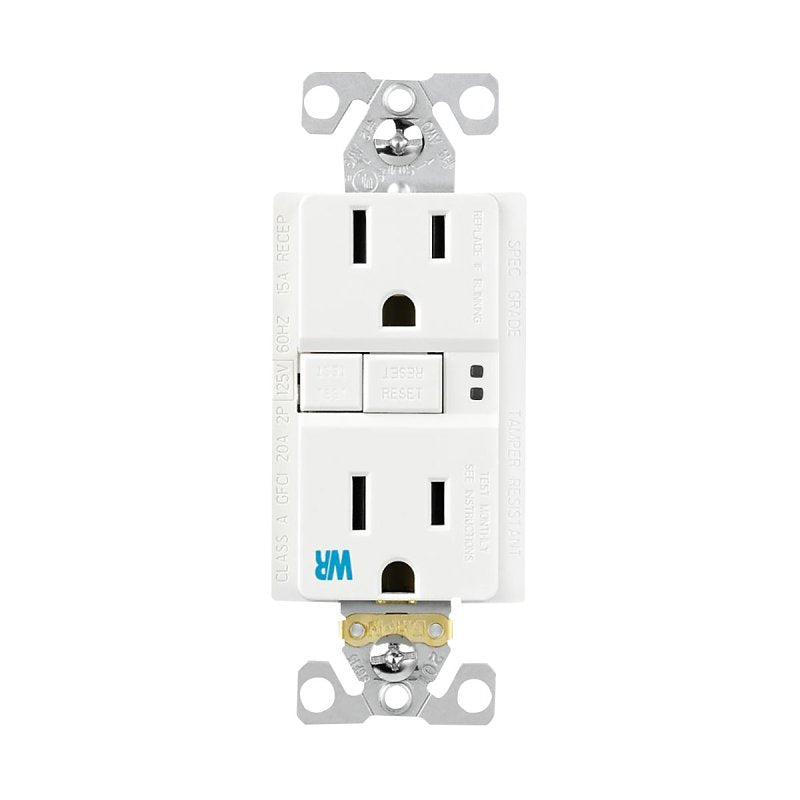 COOPER WIRING Eaton TWRGF15W Self-Test GFCI Receptacle, 125 V, 15 A, NEMA: NEMA 5-15R, Back, Side Wiring, White ELECTRICAL COOPER WIRING