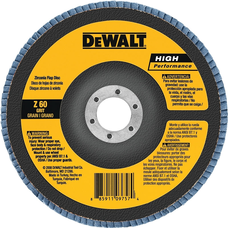 DEWALT DEWALT DW8302 Flap Disc, 4 in Dia, 5/8 in Arbor, Coated, 60 Grit, Medium, Zirconium Oxide Abrasive, Fiberglass Backing