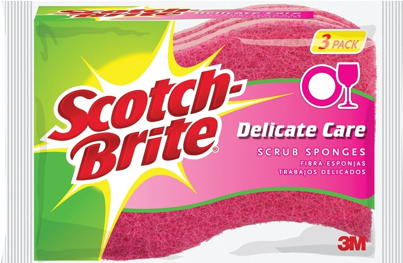 SCOTCH-BRITE Scotch-Brite DD-3 Scrub Sponge, 4.4 in L, 2.6 in W, 0.8 in Thick, Cellulose, Pink CLEANING & JANITORIAL SUPPLIES SCOTCH-BRITE