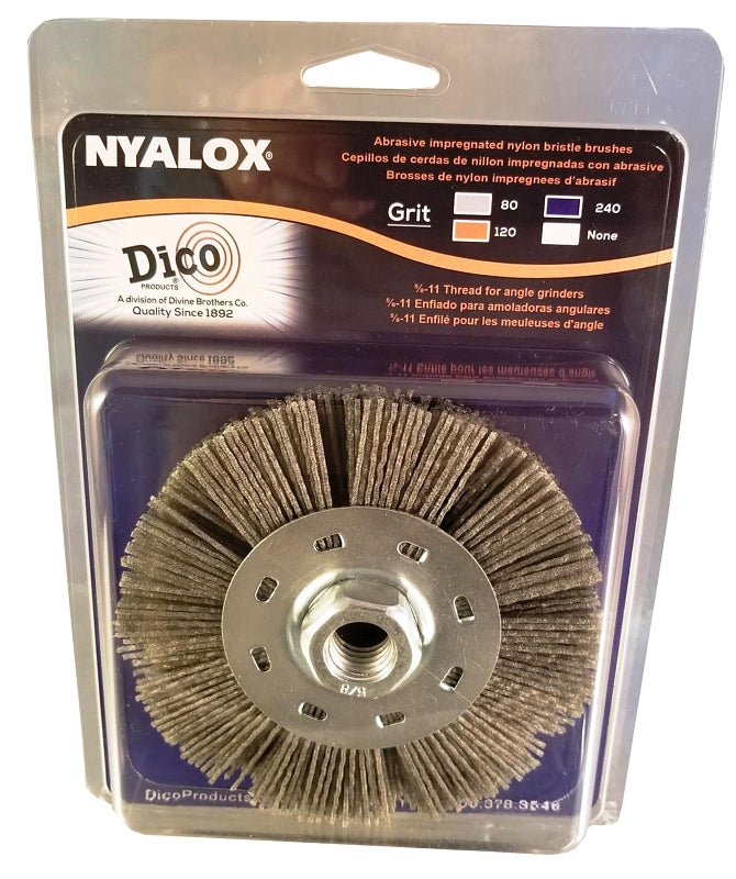 DICO PRODUCTS Dico 7200075 Wheel Brush, 4-1/2 in Dia, 5/8-11 Arbor/Shank, Nyalox Bristle