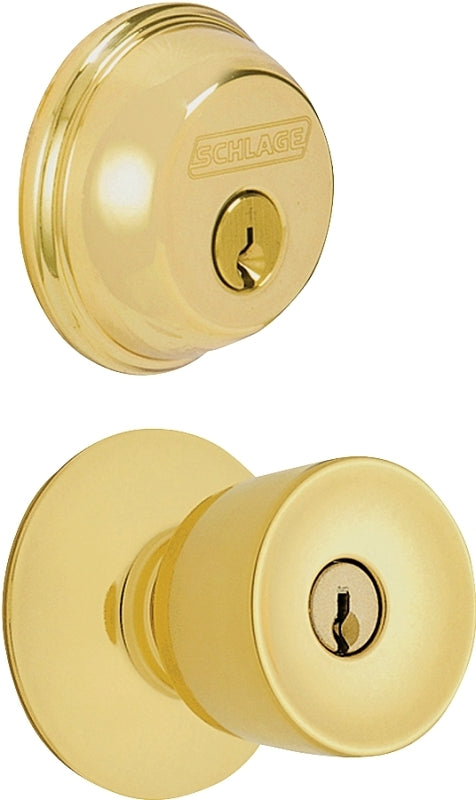 SCHLAGE LOCK Schlage FB50NVBEL505 Knob Lockset, Mechanical Lock, Knob Handle, Tulip Design, Bright Brass, 1 Grade, Metal HARDWARE & FARM SUPPLIES SCHLAGE LOCK