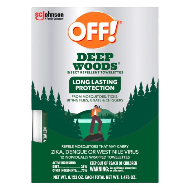 OFF OFF! Deep Woods 54996 Insect Repellent Towelette, 12 CT Pack, Liquid, Clear/White, Alcohol