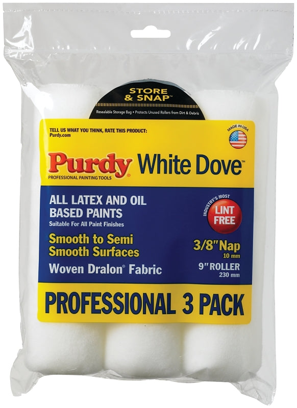 PURDY Purdy 14F863000 Roller Cover, 3/8 in Thick Nap, 9 in L, Dralon Fabric Cover PAINT PURDY