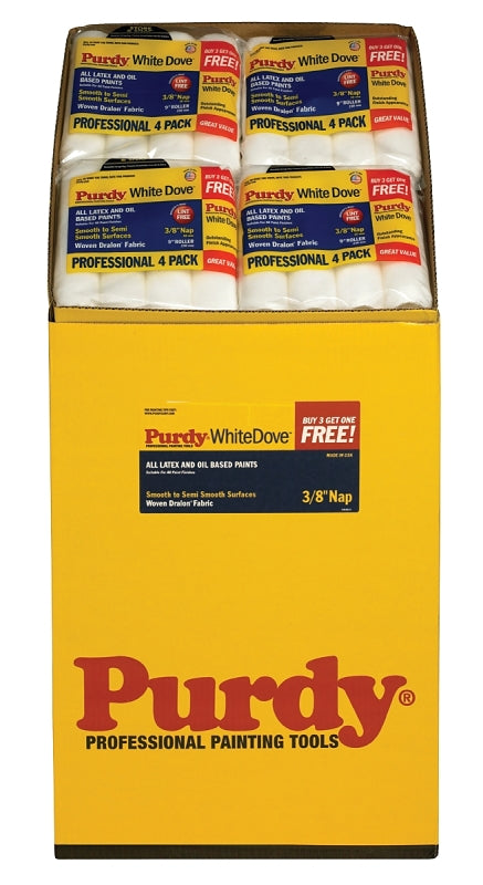 PURDY Purdy 14B863400 Roller Cover, 3/8 in Thick Nap, 9 in L, Woven Fabric Cover, White