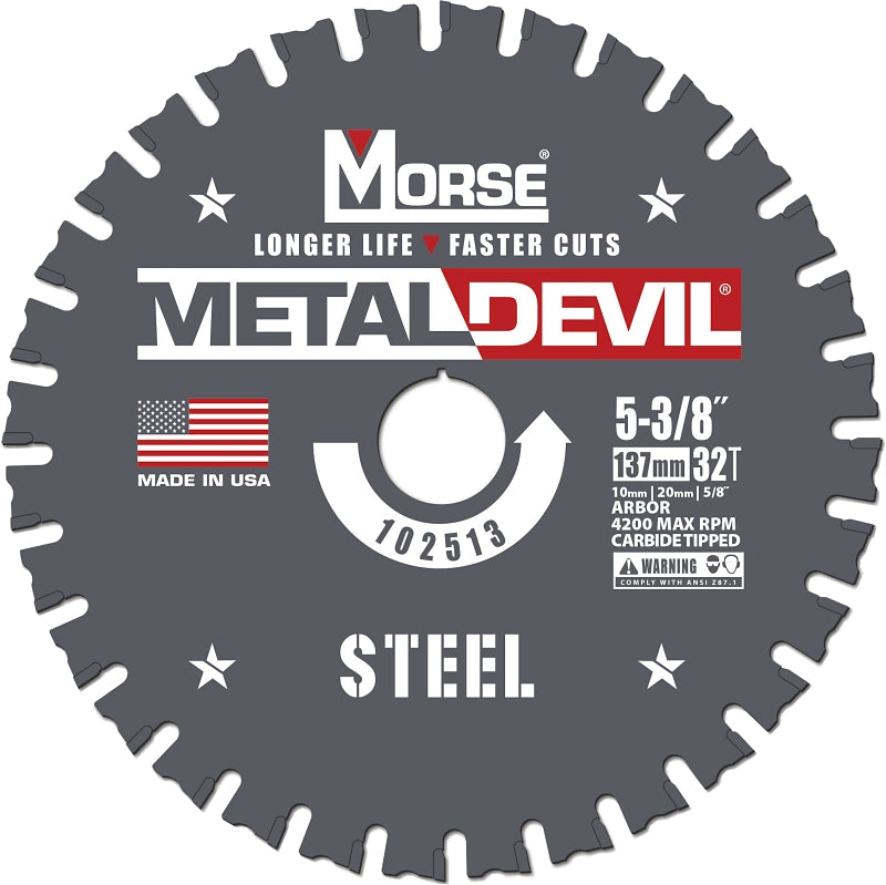 MORSE Morse Metal Devil 102513 Circular Saw Blade, 5-3/8 in Dia, 5/8 in Arbor, 32-Teeth, Applicable Materials: Iron, Steel TOOLS MORSE