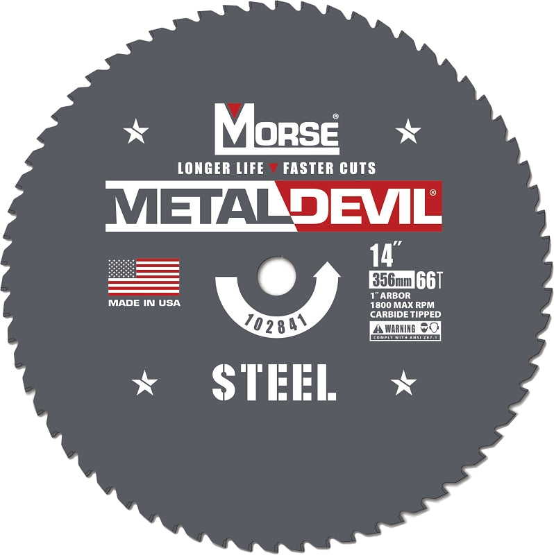 MORSE Morse Metal Devil 102841 Circular Saw Blade, 14 in Dia, 1 in Arbor, 66-Teeth, Applicable Materials: Iron, Steel TOOLS MORSE