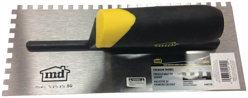 M-D BUILDING PRODUCTS I M-D 49110 Tile Installation Trowel, 1/4 in W x 1/4 in D Notch, 11 in L, 4-1/2 in W, Square Notch, Comfort-Grip Handle