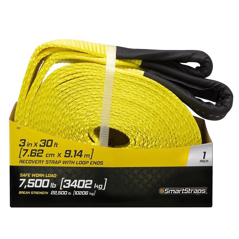 SMARTSTRAP SmartStrap 832 Recovery Strap, 7500 lb, 3 in W, 30 ft L, Loop End, Nylon, Yellow