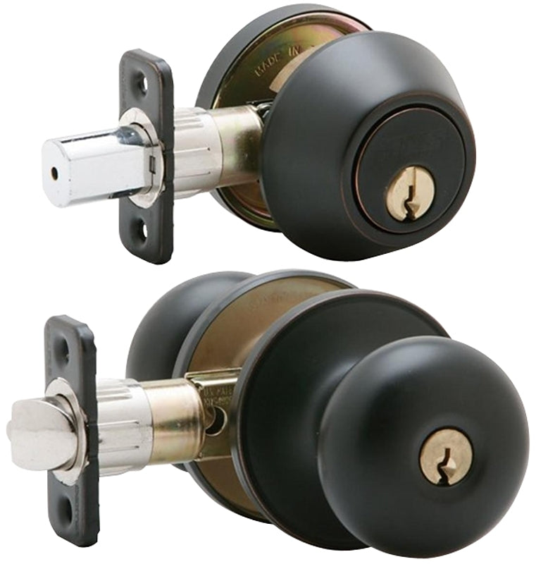 DEXTER BY SCHLAGE Schlage JC60VSTR716 Keyed Entry Knob and Deadbolt Combo, Mechanical Lock, Knob Handle, Round Design, Aged Bronze HARDWARE & FARM SUPPLIES DEXTER BY SCHLAGE