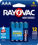 RAYOVAC Rayovac High Energy 824-8T1 Battery, 1.5 V Battery, 1100 mAh, AAA Battery, Alkaline ELECTRICAL RAYOVAC