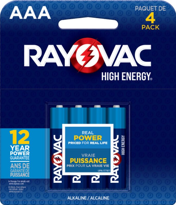 RAYOVAC Rayovac 824-4J Battery, 1.5 V Battery, AAA Battery, Alkaline, Blue, 4/PK ELECTRICAL RAYOVAC