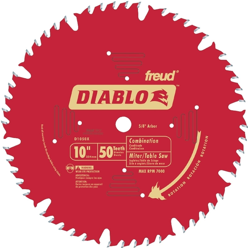 DIABLO Diablo D1050X Circular Saw Blade, 10 in Dia, 5/8 in Arbor, 50-Teeth, Carbide Cutting Edge