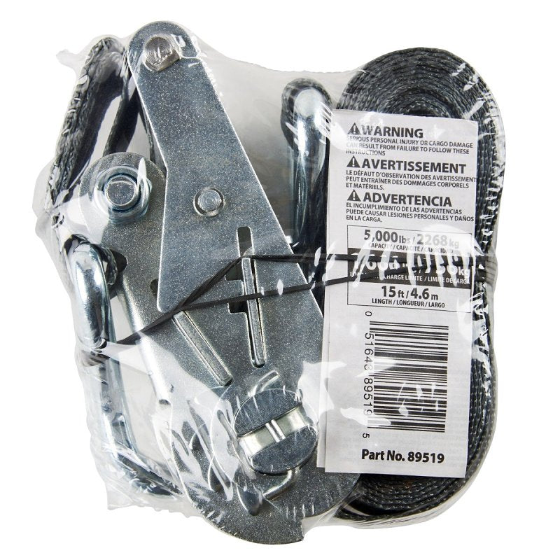 KEEPER Keeper 89519 Tie-Down, 1-3/4 in W, 15 ft L, Yellow, 1666 lb Working Load, Double J-Hook End