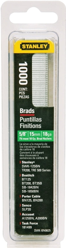STANLEY STANLEY SWKBN625S Brad Nail, 5/8 in L, Galvanized Steel, Chisel Point