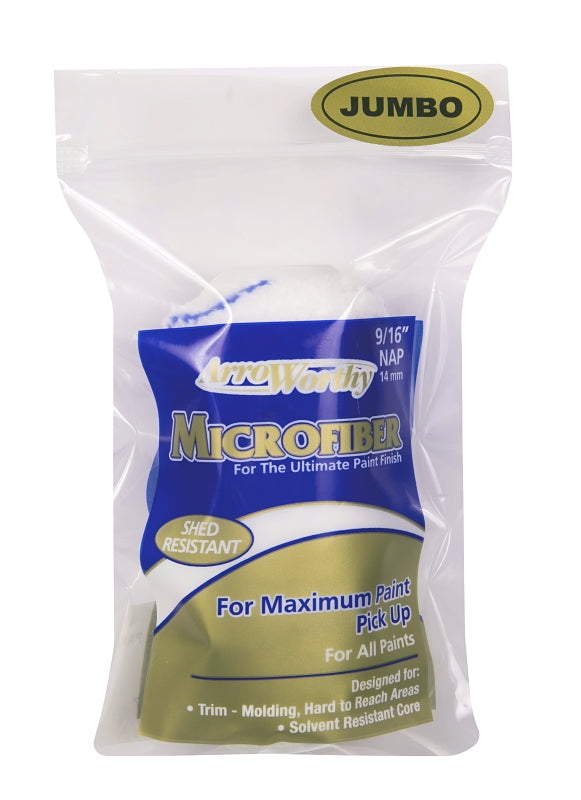 ARROWORTHY Arroworthy 4-MFR4S-J Jumbo Mini Roller Cover, 9/16 in Thick Nap, 4 in L, Microfiber Cover, White