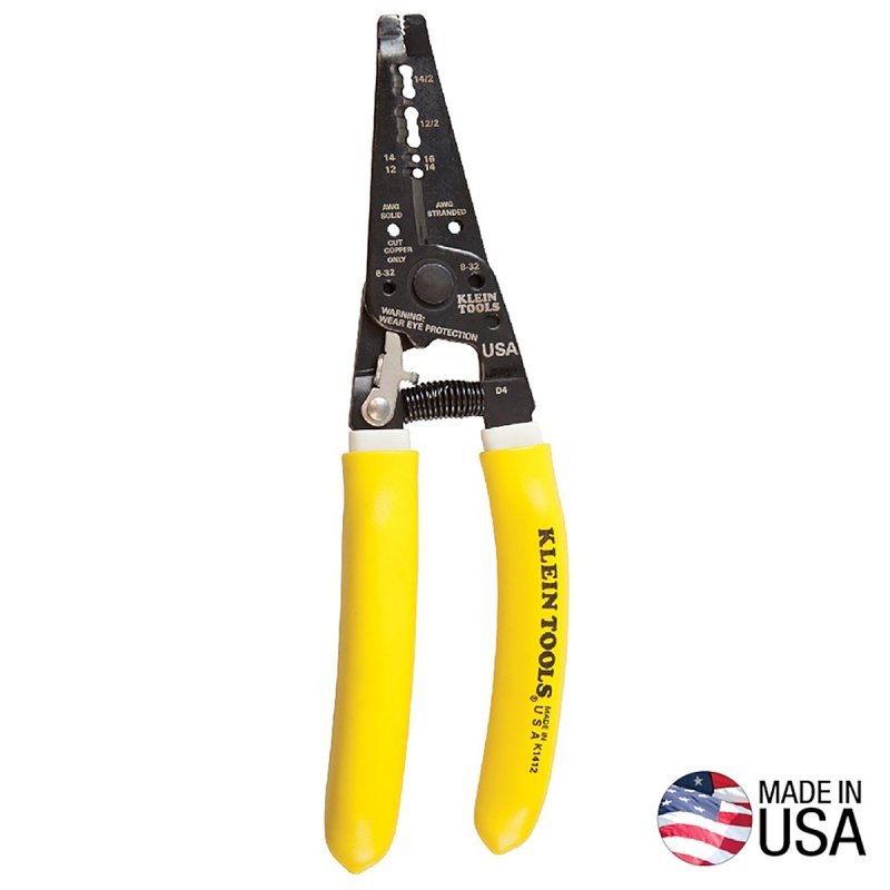 KLEIN Klein Tools K1412 Cable Stripper, 14 to 12 AWG Wire, 7-3/4 in OAL, Curved Handle ELECTRICAL KLEIN