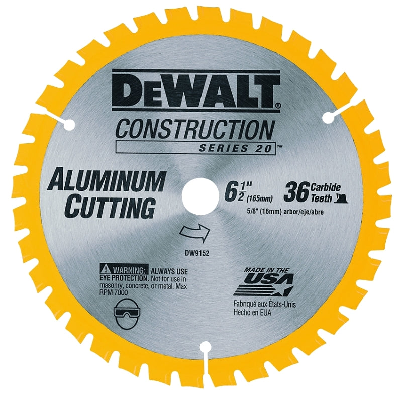 DEWALT DEWALT DW9152 Circular Saw Blade, 6-1/2 in Dia, 5/8 in Arbor, 36-Teeth, Carbide Cutting Edge TOOLS DEWALT