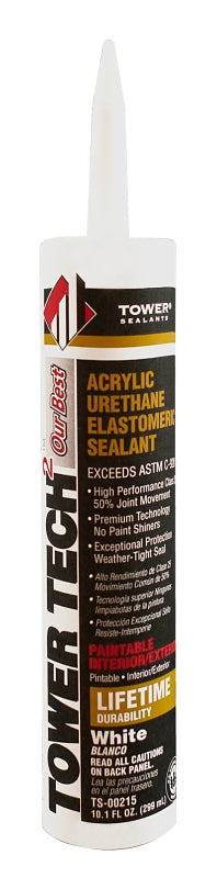 TOWER SEALANTS Tower Sealants Tower Tech2 TS-00215 Acrylic Urethane Sealant, White, 7 to 14 days Curing, 10.1 fl-oz Cartridge PAINT TOWER SEALANTS