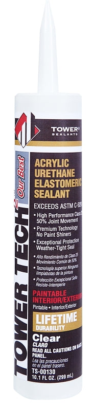 TOWER SEALANTS Tower Sealants Tower Tech2 TS-00130 Acrylic Urethane Sealant, Translucent, 7 to 14 days Curing, 10.1 fl-oz Cartridge