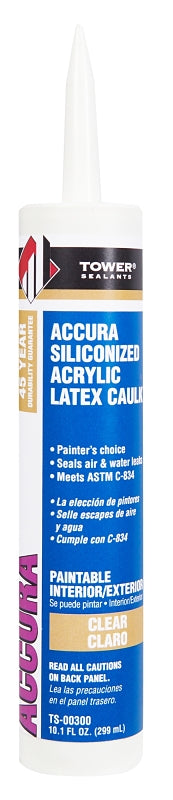 TOWER SEALANTS Tower Sealants ACCURA TS-00300 Silicone Caulk, Clear, 7 to 14 days Curing, 40 to 140 deg F, 10.1 fl-oz Tube