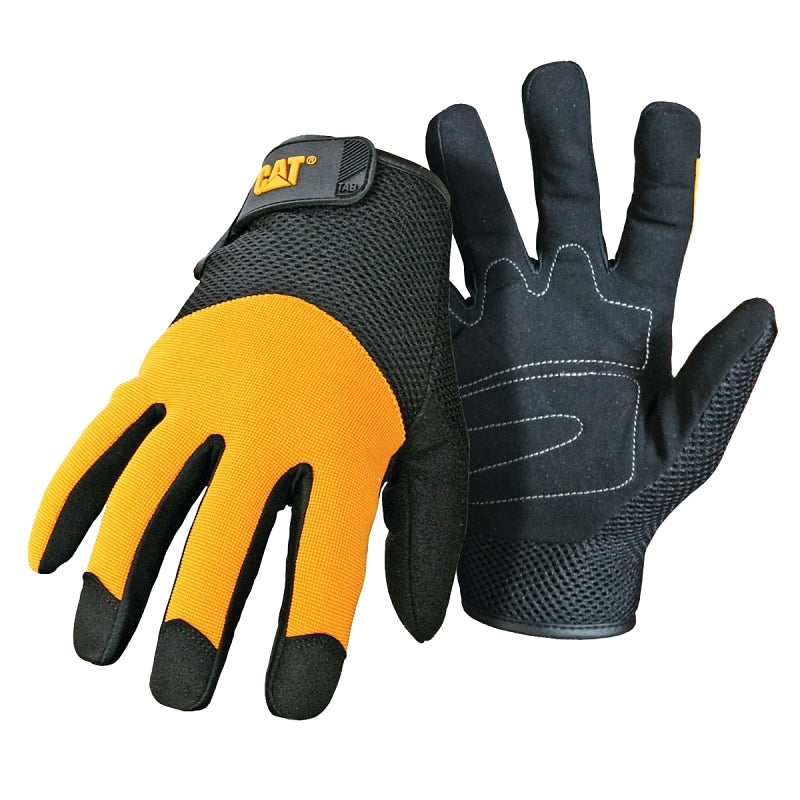 BOSS MFG Cat CAT012215M Utility Gloves, M, Wrist Strap Cuff, Synthetic Leather, Black/Yellow
