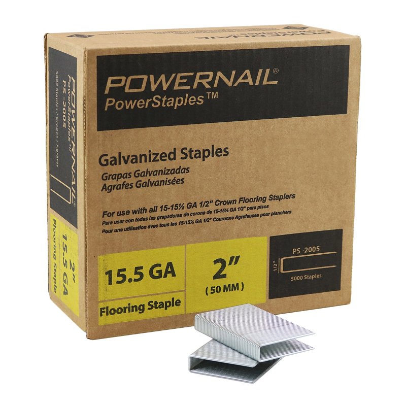 POWERNAIL COMPANY INC Powernail PowerStaples PS2005 Flooring Staple, 1/2 in W Crown, 2in L Leg, 15.5ga, Carbon Steel, Galvanized/Zinc, 5000/PK HARDWARE & FARM SUPPLIES POWERNAIL COMPANY INC