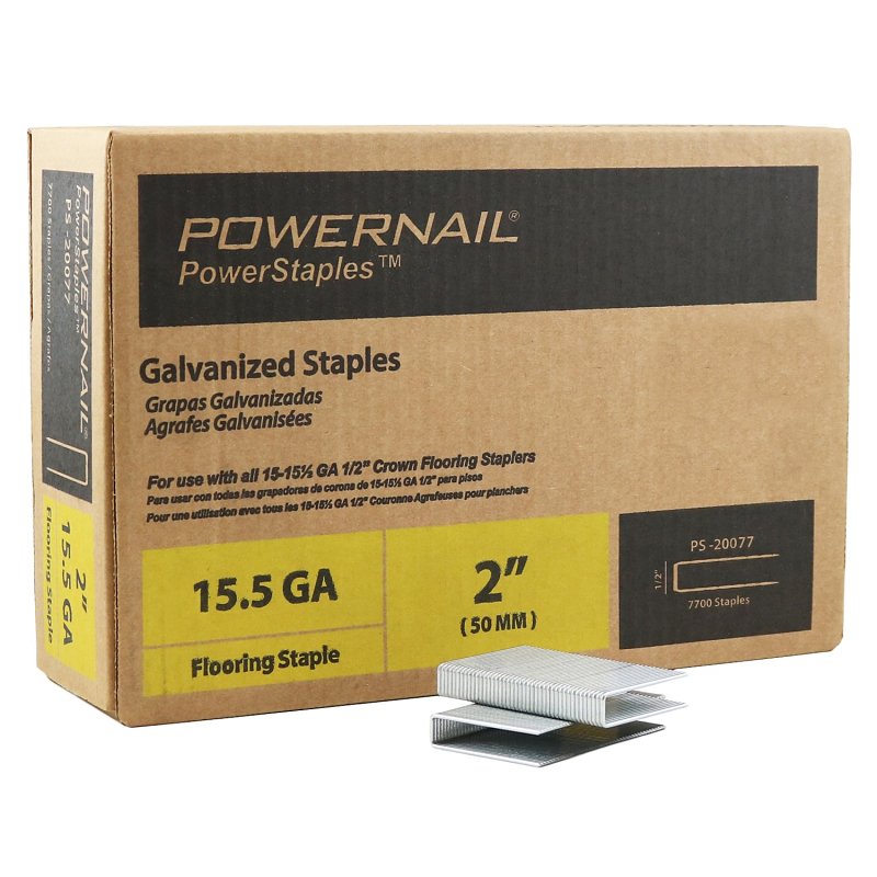 POWERNAIL COMPANY INC Powernail PowerStaples PS20077 Flooring Staple, 1/2 in W Crown, 2 in L Leg, 15.5 ga, Carbon Steel, Galvanized, 7700/PK HARDWARE & FARM SUPPLIES POWERNAIL COMPANY INC