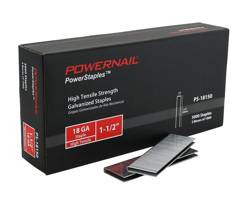 POWERNAIL COMPANY INC Powernail PowerStaples PS18150 Fine Wire Staple, 1/4 in W Crown, 1-1/2 in L Leg, 18 ga, Carbon Steel