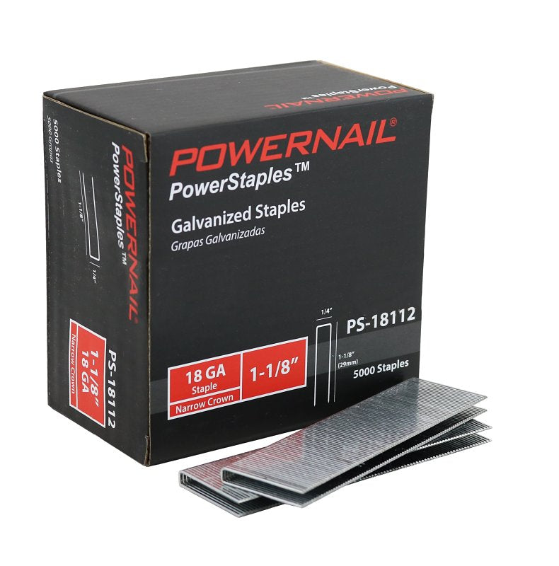 POWERNAIL COMPANY INC Powernail PowerStaples PS18112 Fine Wire Staple, 1/4 in W Crown, 1-1/8 in L Leg, 18 ga, Carbon Steel
