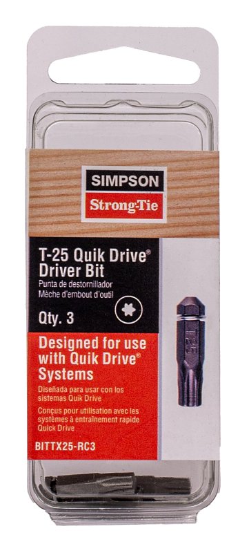 SIMPSON STRONG-TIE QuikDrive BITTX25-RC3 Driver Bit, T20 Drive, 6-Lobe, Torx Drive