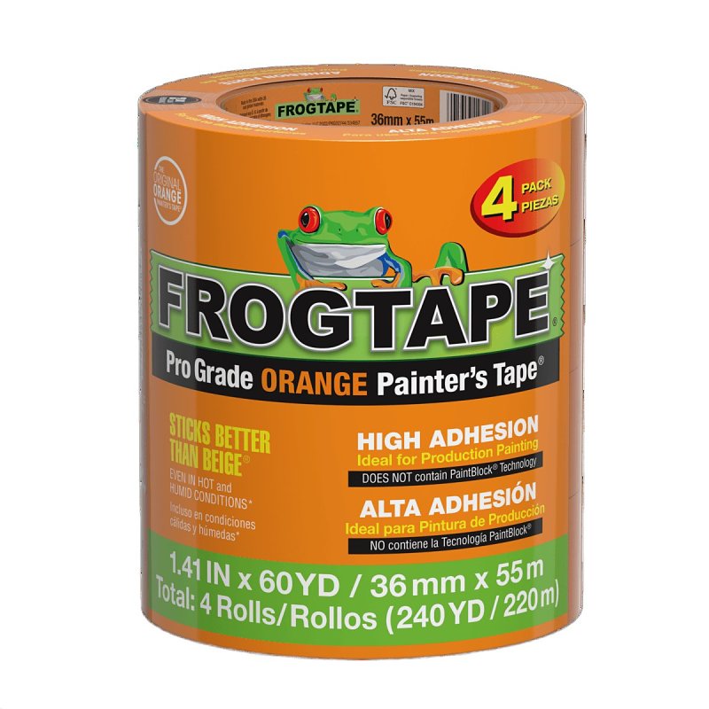 SHURTECH BRANDS FrogTape Pro Grade CP 199 Series 105573 Painter's Tape, 60 yd L, 1.41 in W, Crepe Paper Backing, Orange