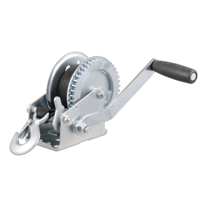 CURT Curt 29435 Hand Crank Winch with 15 ft Strap, Electric, 1400 lb, Steel