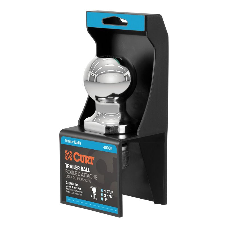 CURT Curt 40062 Trailer Ball, 1-7/8 in Dia Ball, 1 in Dia Shank, 3500 lb Gross Towing, 250 ft-lb Tongue Load, Steel