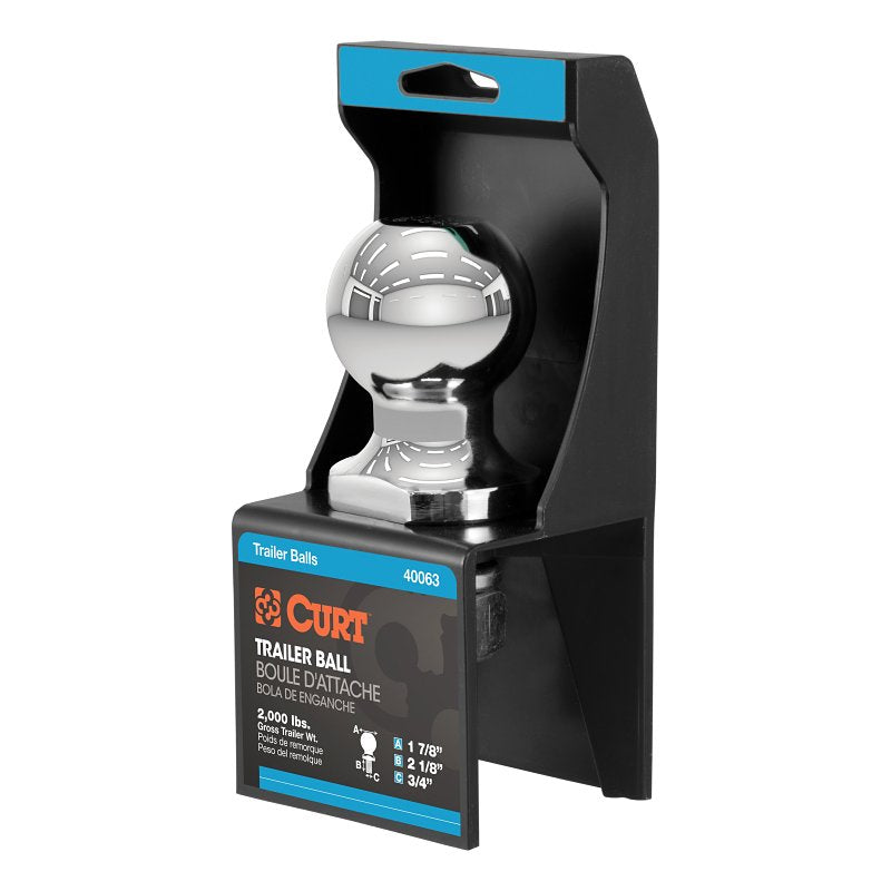 CURT Curt 40063 Trailer Ball, 1-7/8 in Dia Ball, 3/4 in Dia Shank, 2000 lb Gross Towing, Steel