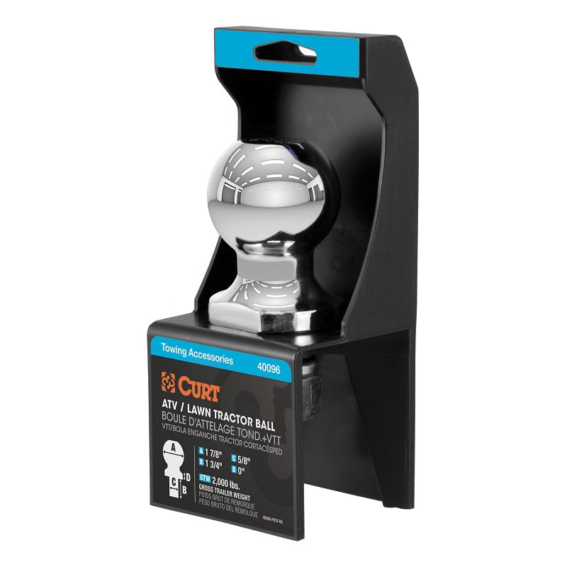 CURT Curt 40096 Hitch Ball, 1-7/8 in Dia Ball, 5/8 in Dia Shank, 2000 lb Gross Towing, Carbon Steel AUTOMOTIVE CURT
