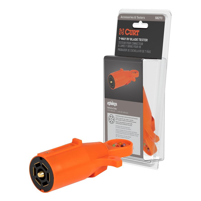 CURT Curt 58273 7-Way RV Blade Connector Tester, LED Display, Orange