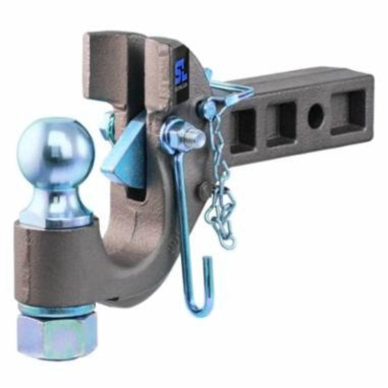 CURT Curt SecureLatch Series 48407 Ball and Pintle Hitch, 2 in, 2-1/2 to 3 in Dia Eye, 6 in H, Carbon Steel