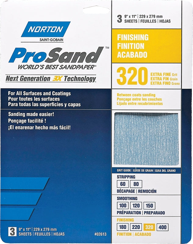 NORTON Norton ProSand 07660768157 Sanding Sheet, Tan, 11 in L, 9 in W, Extra Fine, 320 Grit