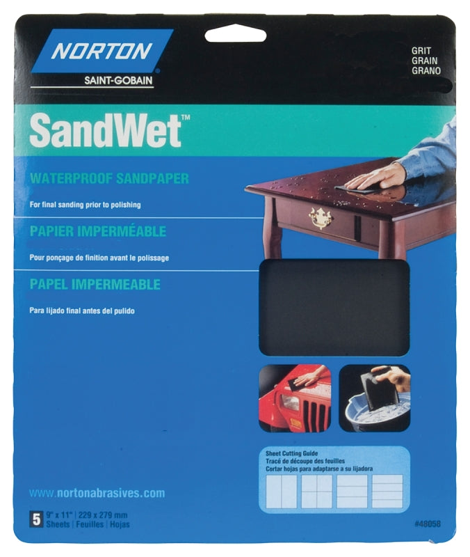 NORTON Norton 48058 Sanding Sheet, 9 in L, 11 in W, 600 Grit, Ultra Fine, Aluminum Oxide Abrasive