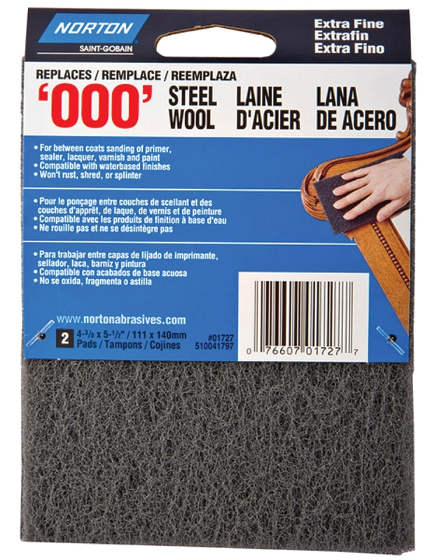 NORTON Norton 01727 Steel Wool, 4-3/8 in L, 5-1/2 in W, #000 Grit, Extra Fine, Gray PAINT NORTON