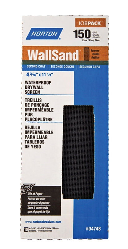NORTON Norton WallSand 4748 Sandscreen, 11-1/4 in L, 4-3/16 in W, 150 Grit, Fine, Silicon Carbide Abrasive PAINT NORTON