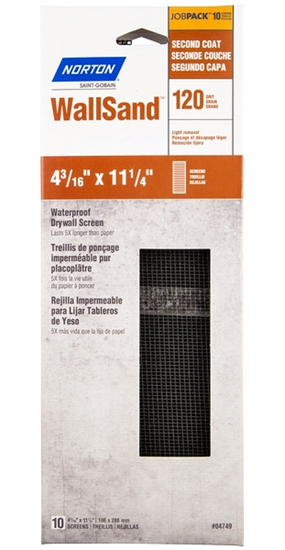 NORTON Norton WallSand 4749 Sandscreen, 11-1/4 in L, 4-3/16 in W, 120 Grit, Fine, Silicon Carbide Abrasive